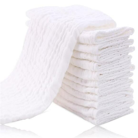 Muslin Burp Cloths Baby 12 Pack Soft Cotton Washcloths Spit Up Rags White - Picture 7 of 7